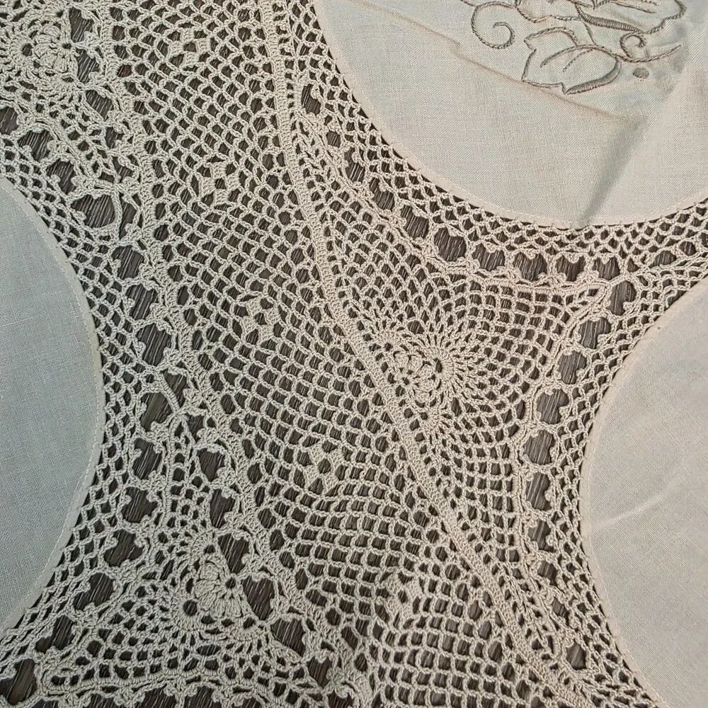 70 Inch round Cotton Crochet Lace Tablecloth Beige Vintage Woven Dining Kitchen
